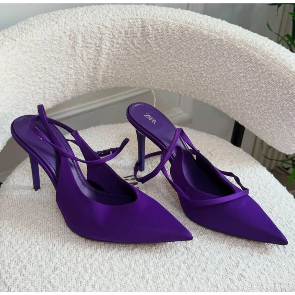 RARE!!! ZARA Strappy Satin Pointed Heels NWT 💜 - Picture 8 of 16